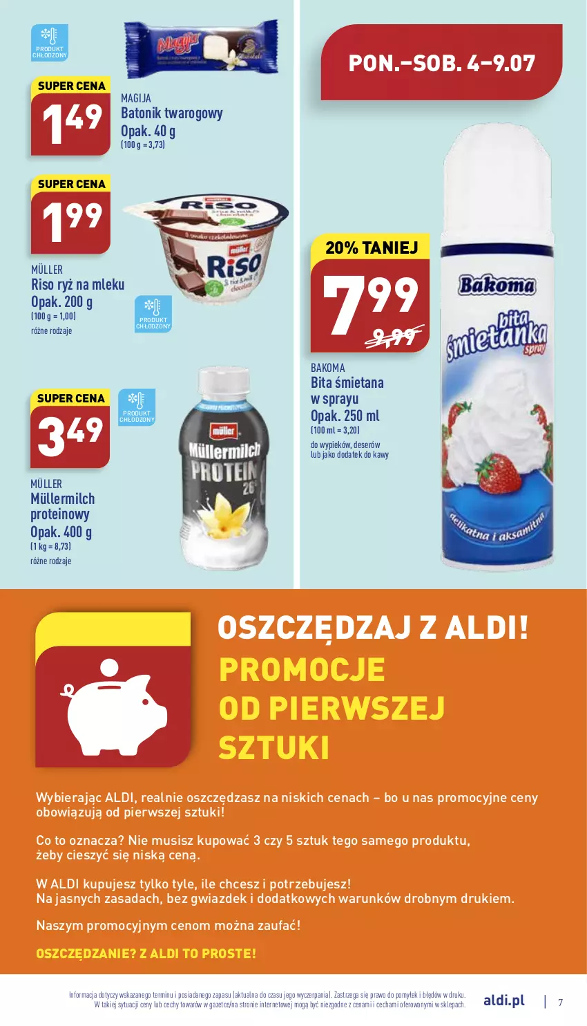 Gazetka promocyjna Aldi - Katalog spożywczy - ważna 04.07 do 09.07.2022 - strona 7 - produkty: Bakoma, Baton, Batonik twarogowy, Deser, Fa, Magija, Müller, Müllermilch, Mus, Ryż, Ryż na mleku, Ser, Tonik