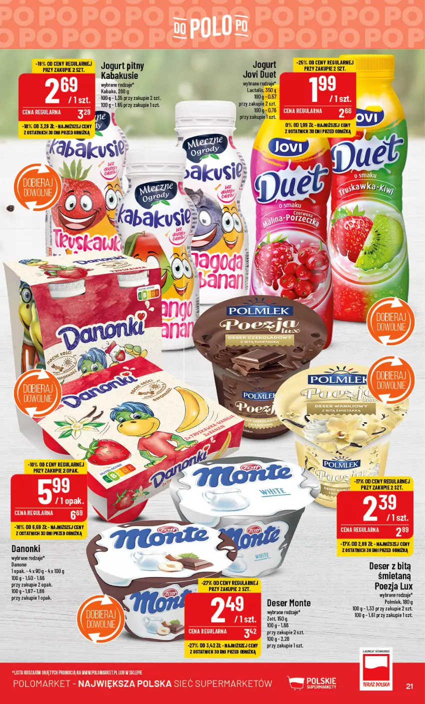 Gazetka promocyjna PoloMarket - Gazetka pomocyjna - ważna 23.08 do 29.08.2023 - strona 21 - produkty: Danonki, Deser, Jogurt, Laur, Monte, Polmiek, POLMLEK, Ser