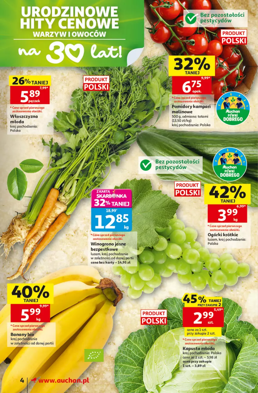 Gazetka promocyjna Auchan - Gazetka 30 Lat Supermarket Auchan - ważna 28.05 do 03.06.2026 - strona 4 - produkty: Banany, Pomidory, Wino