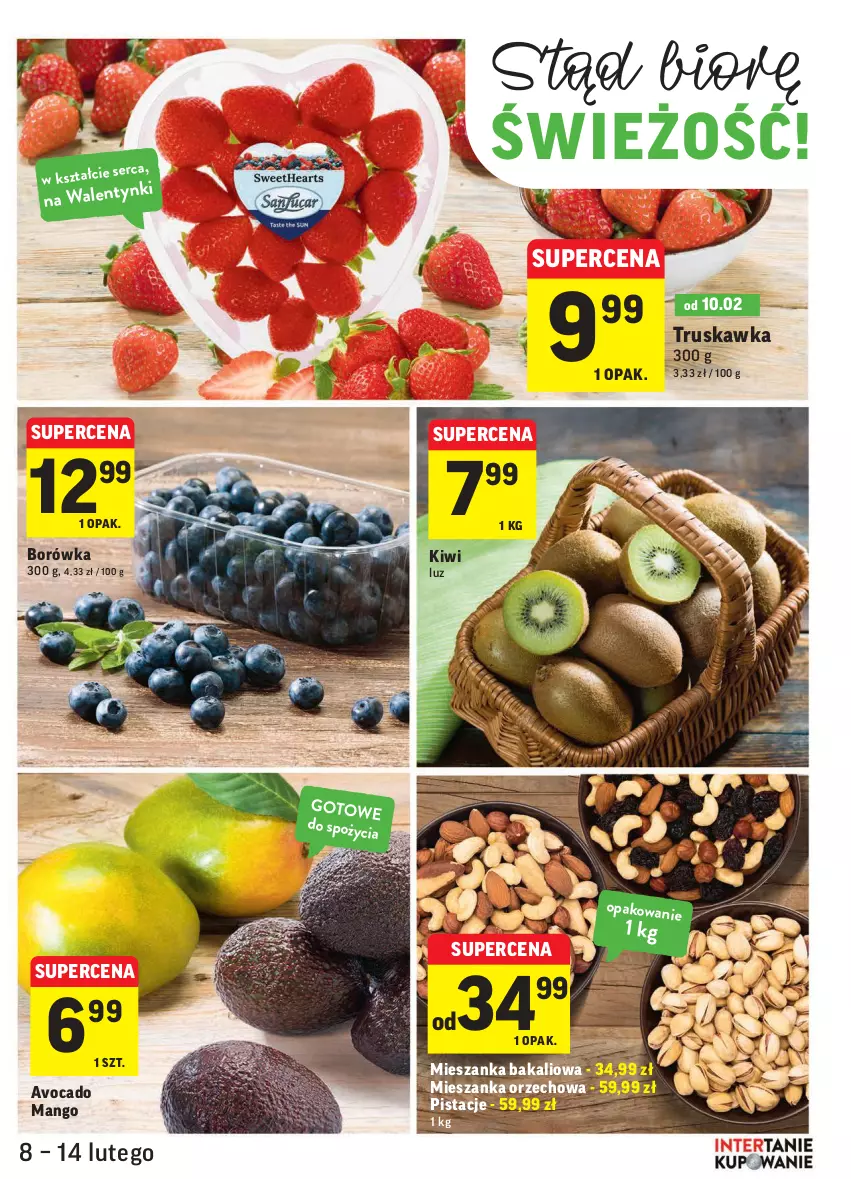 Gazetka promocyjna Intermarche - Gazetka promocyjna - ważna 08.02 do 14.02.2022 - strona 13 - produkty: Avocado, Borówka, Kiwi, Mango, Mieszanka bakaliowa, Mieszanka orzechowa, Pistacje, Ser