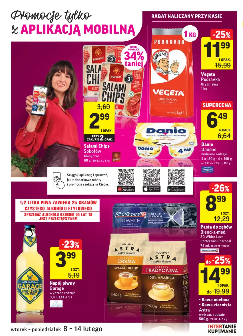 Gazetka promocyjna Intermarche - Gazetka promocyjna - ważna 08.02 do 14.02.2022 - strona 36 - produkty: Blend-a-Med, Danio, Danone, Gin, Gra, Kawa, Kawa mielona, Kawa ziarnista, Mobil, Napój, Pasta do zębów, Piwa, Podravka, Salami, Sok, Sokołów, Vegeta