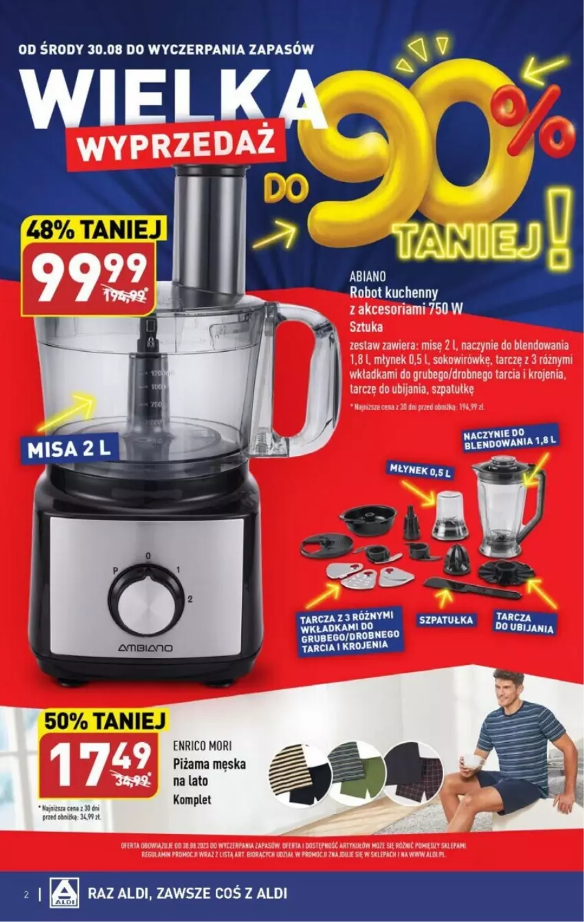 Gazetka promocyjna Aldi - ważna 30.08 do 02.09.2023 - strona 2 - produkty: Ariel, Młynek, Piżama, Robot, Sok, Szpatułka