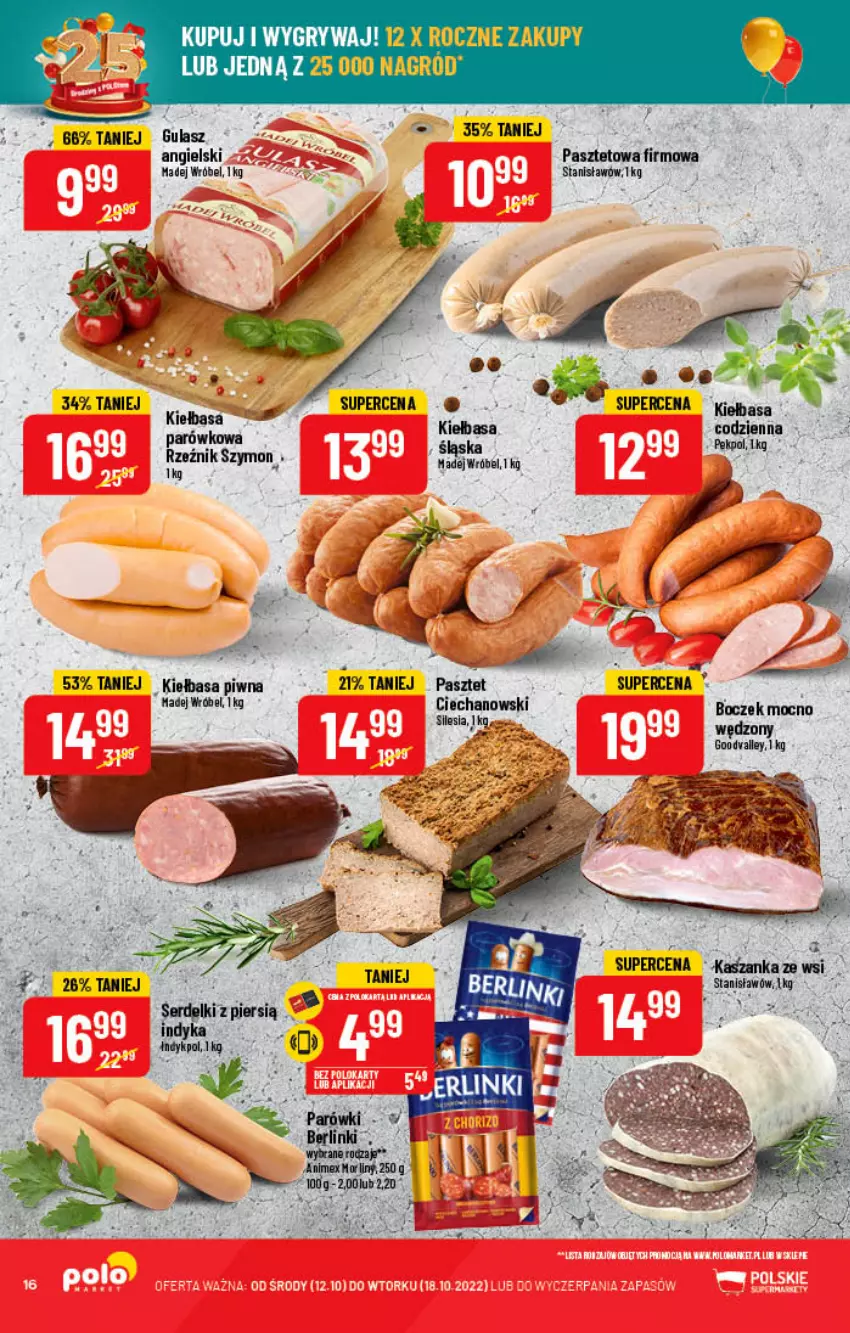 Gazetka promocyjna PoloMarket - Gazetka pomocyjna - ważna 12.10 do 18.10.2022 - strona 16 - produkty: Berlinki, Boczek, Gry, Kasza, Kaszanka, Kiełbasa, Kiełbasa piwna, Madej Wróbel, Pasztet, Pekpol