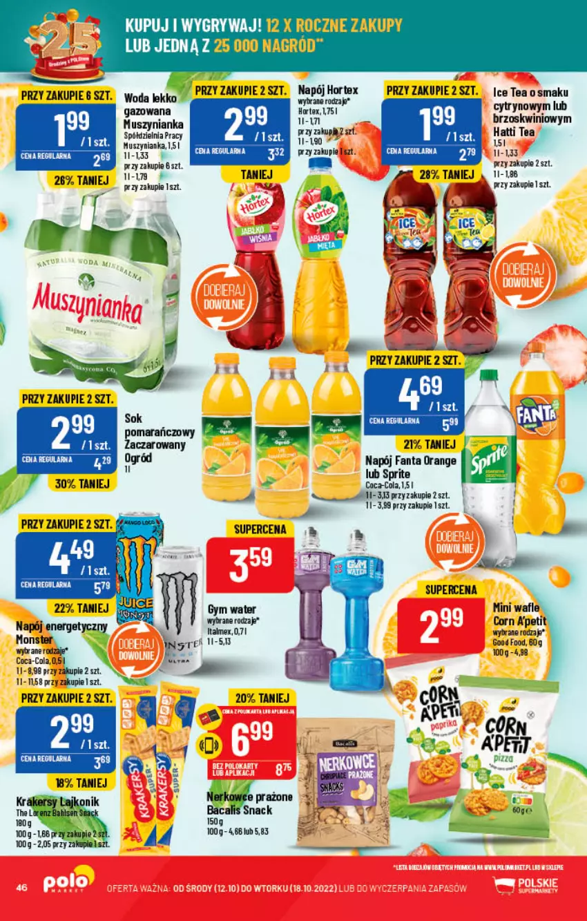 Gazetka promocyjna PoloMarket - Gazetka pomocyjna - ważna 12.10 do 18.10.2022 - strona 46 - produkty: Coca-Cola, Fa, Fanta, Gry, Hortex, LANA, Mus, Muszynianka, Napój, Ogród, Sok, Sprite, Wafle, Woda