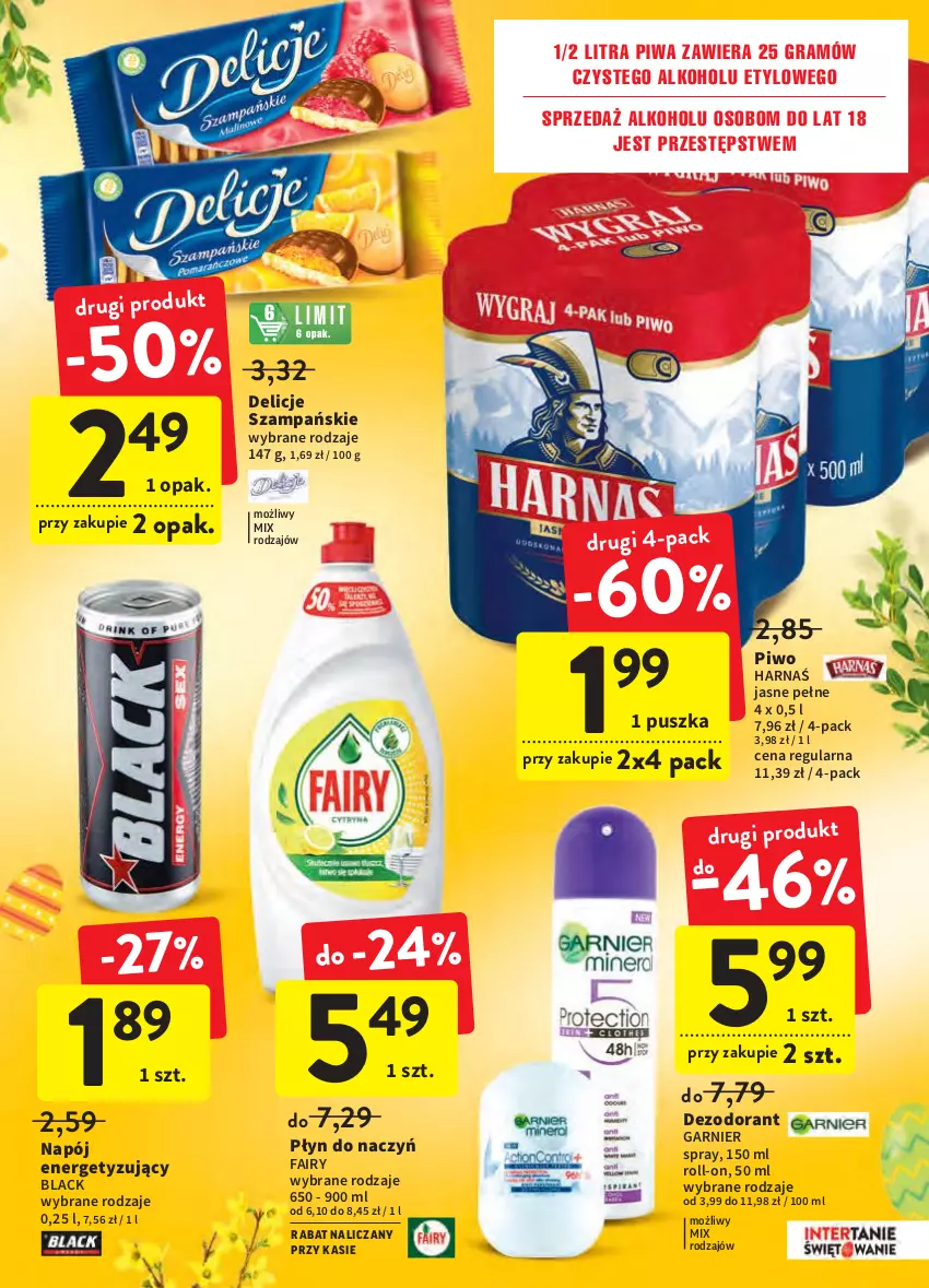 Gazetka promocyjna Intermarche - Wielkanoc - ważna 24.03 do 16.04.2022 - strona 11 - produkty: Delicje, Dezodorant, Fa, Fairy, Garnier, Gra, Harnaś, Lack, Napój, Piwa, Piwo