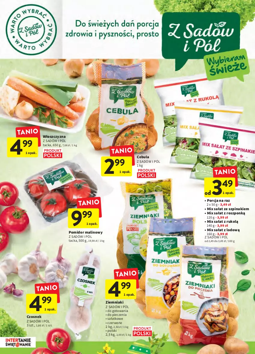 Gazetka promocyjna Intermarche - Wielkanoc - ważna 24.03 do 16.04.2022 - strona 13 - produkty: Cebula, Czosnek, Piec, Pomidor malinowy, Por, Sałat, Szpinak, Ziemniaki