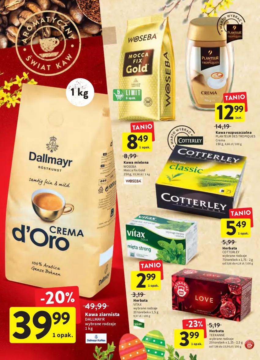 Gazetka promocyjna Intermarche - Wielkanoc - ważna 24.03 do 16.04.2022 - strona 32 - produkty: Dallmayr, Herbata, Kawa, Kawa mielona, Kawa rozpuszczalna, Kawa ziarnista, Mocca Fix Gold, Teekanne, Vitax, Woseba