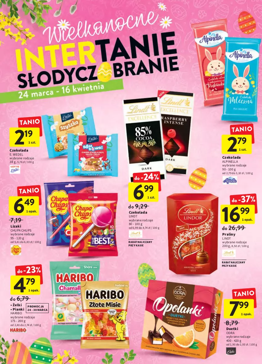 Gazetka promocyjna Intermarche - Wielkanoc - ważna 24.03 do 16.04.2022 - strona 4 - produkty: Chupa Chups, Czekolada, E. Wedel, Haribo, Lindt, Lizaki, Praliny