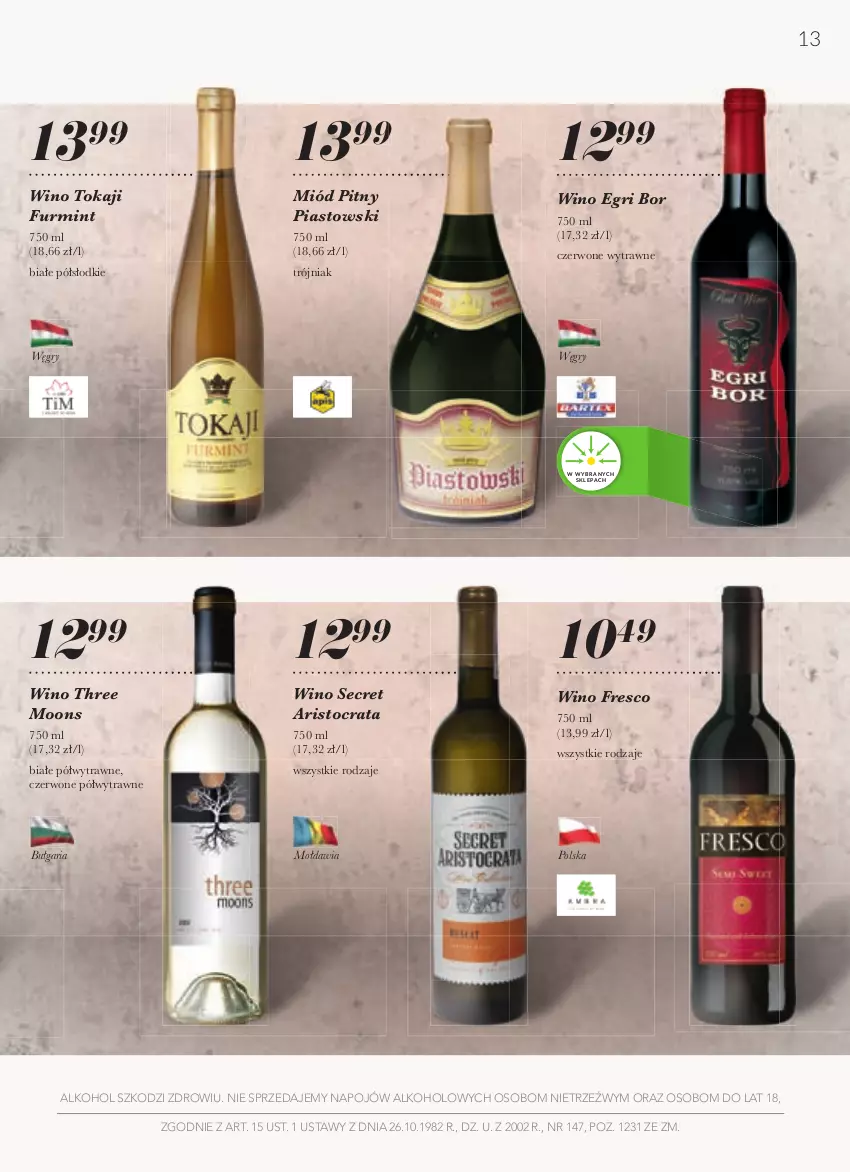 Gazetka promocyjna Stokrotka - Kolekcja alkoholi - ważna 19.08 do 15.09.2021 - strona 13 - produkty: Fresco, Gry, Miód, Miód pitny, Piast, Tokaji, Wino