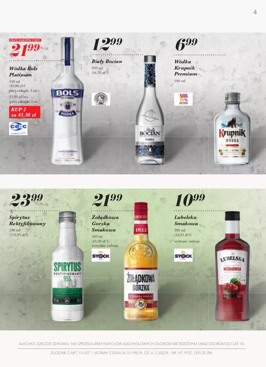 Gazetka promocyjna Stokrotka - Kolekcja alkoholi - ważna 19.08 do 15.09.2021 - strona 4 - produkty: Biały Bocian, Bols, Krupnik, Wódka