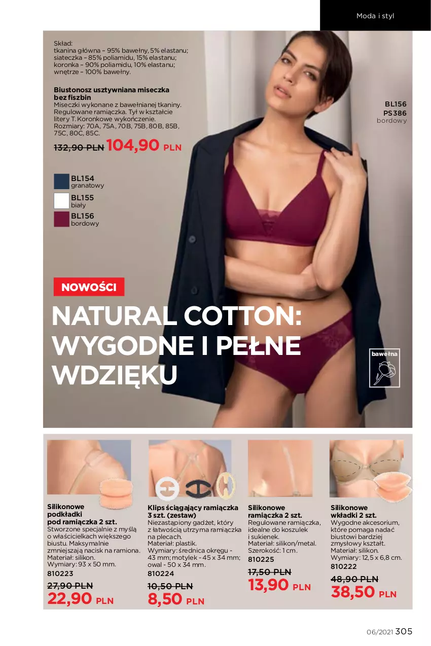 Gazetka promocyjna Faberlic - Gazetka - ważna 12.04 do 02.05.2021 - strona 305 - produkty: Biustonosz, Gra, Granat, Kosz, Miseczka, Moda, Podkład, Wełna, Wkładki