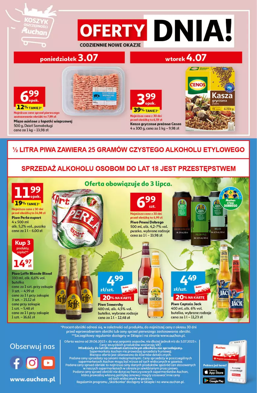 Gazetka promocyjna Auchan - Gazetka Oferta Tygodnia Supermarket Auchan - ważna 29.06 do 05.07.2023 - strona 8 - produkty: Captain Jack, Cenos, Gra, Gry, Kasza, Kasza gryczana, Mięso, Mięso mielone, Mięso mielone z łopatki wieprzowej, Perła, Piwa, Piwo, Por, Somersby