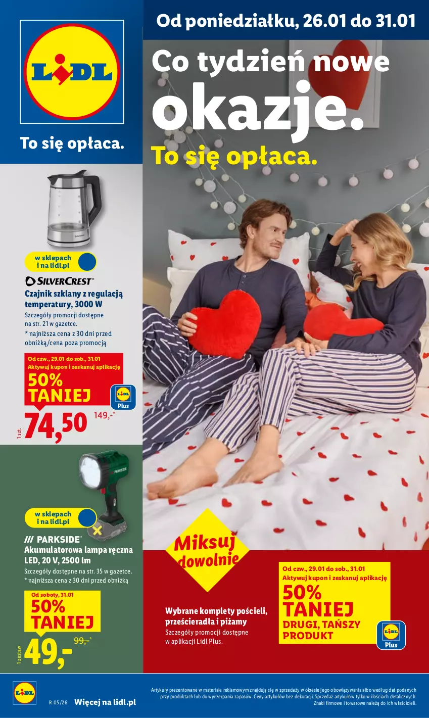 Gazetka promocyjna Lidl - GAZETKA - ważna 26.01 do 31.01.2026 - strona 1 - produkty: Akumulator, Czajnik, Lampa, Pościel