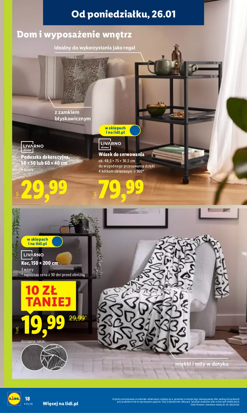 Gazetka promocyjna Lidl - GAZETKA - ważna 26.01 do 31.01.2026 - strona 18 - produkty: Koc, Poduszka, Poduszka dekoracyjna, Regał, Ser, Wózek