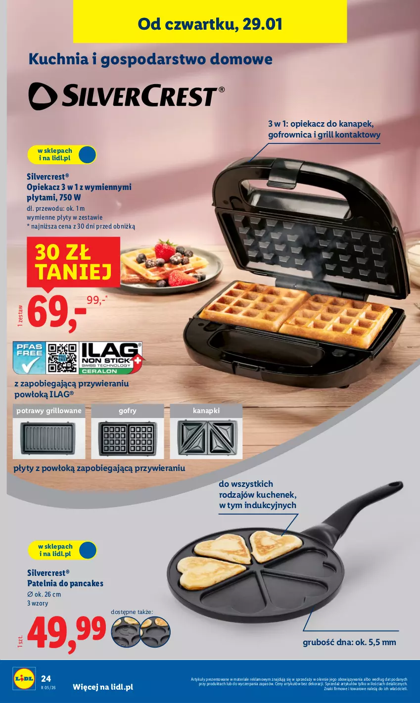 Gazetka promocyjna Lidl - GAZETKA - ważna 26.01 do 31.01.2026 - strona 28 - produkty: Gofrownica, Gofry, Grill, Grill kontaktowy, Kuchnia, Opiekacz do kanapek, Patelnia, Płyta, Silvercrest
