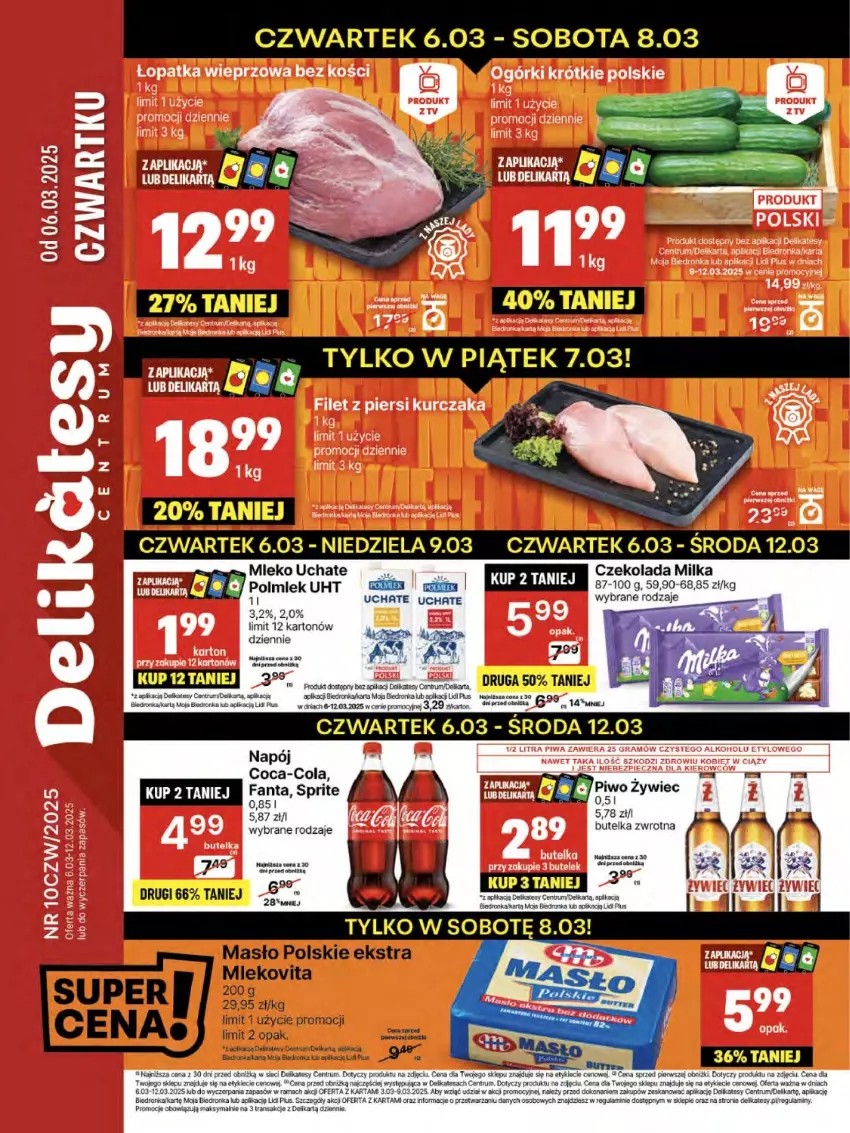 Gazetka promocyjna Delikatesy Centrum - NOWA GAZETKA Delikatesy Centrum od 6 marca! 6-12.03.2025 - ważna 06.03 do 12.03.2025 - strona 1 - produkty: Coca-Cola, Czekolada, Dron, Fa, Fanta, Kask, Masło, Milka, Mleko, Napój, Orka, Polmiek, Rum, Sprite, Tran