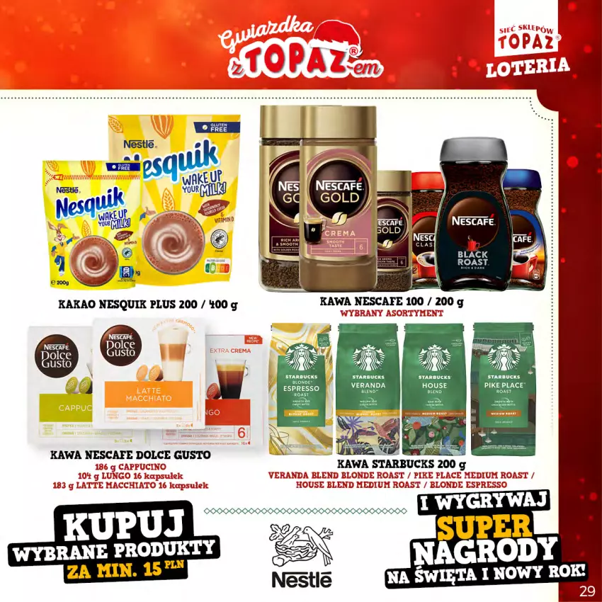 Gazetka promocyjna Topaz - Gazetka - ważna 21.11.2022 do 22.01.2023 - strona 29 - produkty: Dolce Gusto, Kakao, Kawa, Nesquik