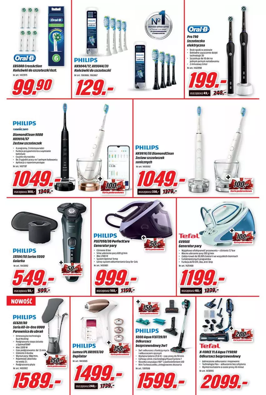 Gazetka promocyjna Media Markt - Gazetka Media Markt - ważna 05.01 do 12.01.2022 - strona 6 - produkty: Bateria, Depilator, Fa, Generator pary, Golarka, Gra, HP, Końcówki do szczoteczk, Mop, Odkurzacz, Odkurzacz bezprzewodowy, Odkurzacze, Optima, Parownica, Philips, Płyta, Por, Ser, Szczotka, Tefal, Top