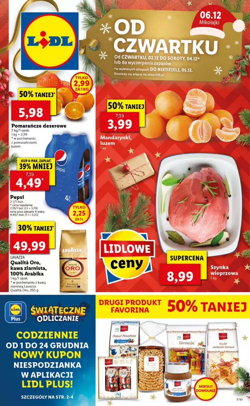 Gazetka promocyjna Lidl - GAZETKA OD 02.12 DO 05.12 - ważna 02.12 do 05.12.2021 - strona 1 - produkty: Deser, Kawa, Kawa ziarnista, Lavazza, Pepsi, Pomarańcze, Por, Ser