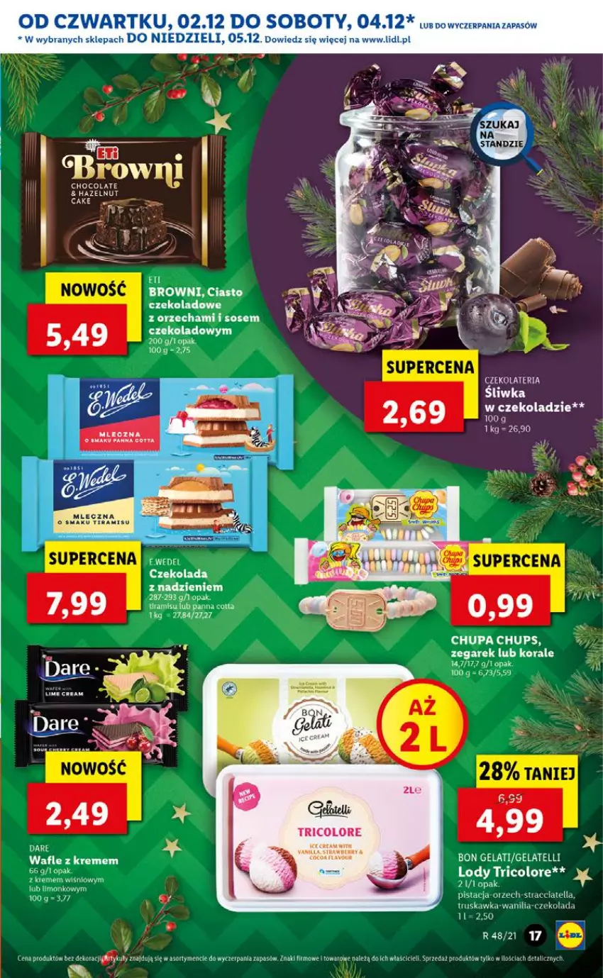 Gazetka promocyjna Lidl - GAZETKA OD 02.12 DO 05.12 - ważna 02.12 do 05.12.2021 - strona 17 - produkty: Chupa Chups, Ciasto czekoladowe, Czekolada, Lody, Panna cotta, Sos, Wafle, Zegar, Zegarek