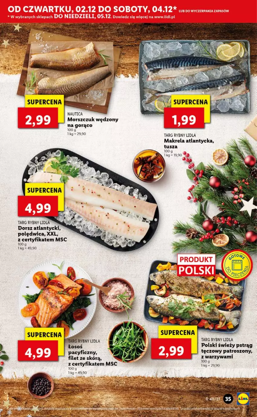 Gazetka promocyjna Lidl - GAZETKA OD 02.12 DO 05.12 - ważna 02.12 do 05.12.2021 - strona 35 - produkty: Dorsz, Polędwica, Pstrąg, Ser, Tusz, Warzywa