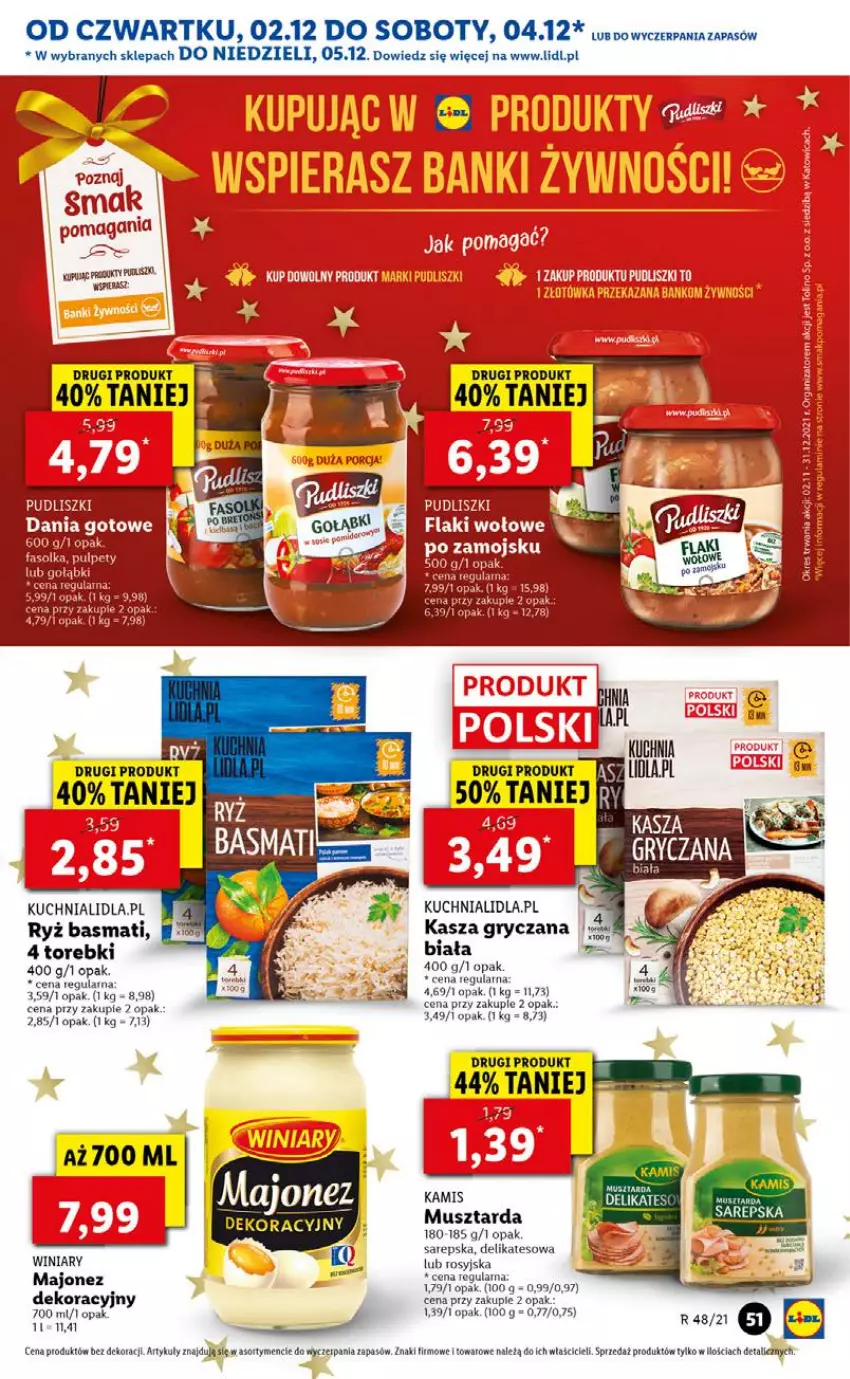 Gazetka promocyjna Lidl - GAZETKA OD 02.12 DO 05.12 - ważna 02.12 do 05.12.2021 - strona 51 - produkty: Dania gotowe, Kamis, Kuchnia, Majonez, Mus, Musztarda, Pudliszki, Ryż, Ryż basmati, Winiary