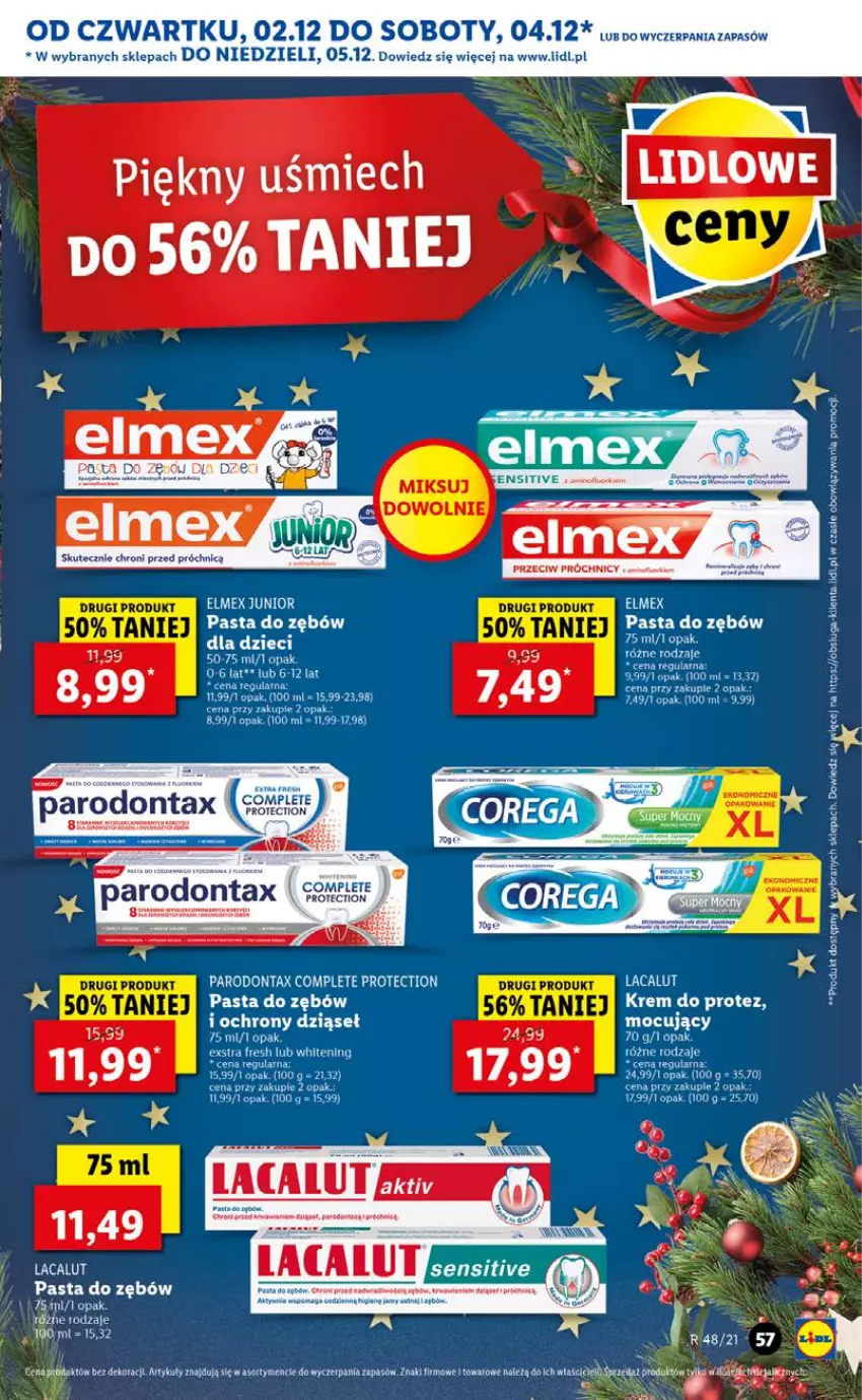 Gazetka promocyjna Lidl - GAZETKA OD 02.12 DO 05.12 - ważna 02.12 do 05.12.2021 - strona 57 - produkty: Elmex, Gaga, Gra, Lacalut, Parodontax, Pasta do zębów