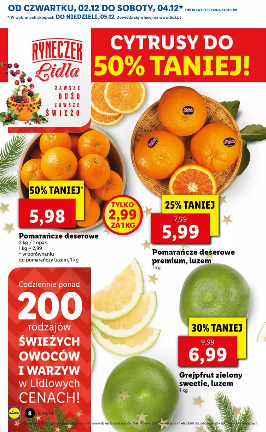 Gazetka promocyjna Lidl - GAZETKA OD 02.12 DO 05.12 - ważna 02.12 do 05.12.2021 - strona 8 - produkty: Deser, Grejpfrut, Pomarańcze, Por, Ser