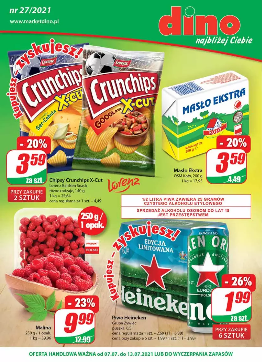 Gazetka promocyjna Dino - Gazetka - ważna 07.07 do 13.07.2021 - strona 1 - produkty: Chipsy, Crunchips, Edam, Gra, Heineken, Lorenz, Masło, Piwa