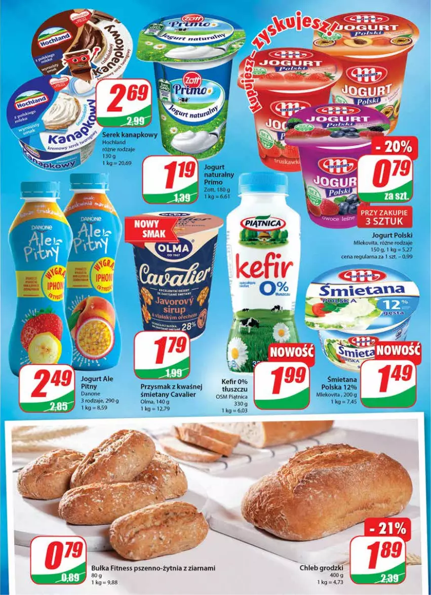 Gazetka promocyjna Dino - Gazetka - ważna 07.07 do 13.07.2021 - strona 11 - produkty: Chleb, Danone, Hochland, Jogurt, Jogurt naturalny, Kefir, Olma, Piątnica, Ser, Serek, Serek kanapkowy