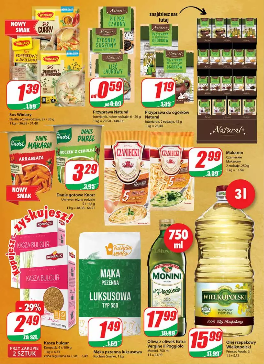 Gazetka promocyjna Dino - Gazetka - ważna 07.07 do 13.07.2021 - strona 6 - produkty: Bulgur, Danie gotowe, Gin, Kasza, Knorr, Kuchnia, LG, Mąka, Mąka pszenna, Makaron, Monini, Olej, Olej rzepakowy, Oliwa z oliwek, Sos