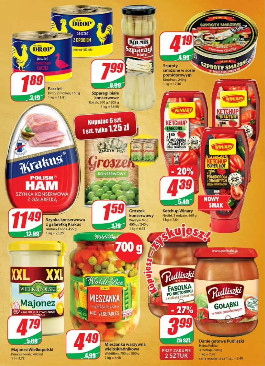 Gazetka promocyjna Dino - Gazetka - ważna 07.07 do 13.07.2021 - strona 7 - produkty: Danie gotowe, Gala, Groszek, Heinz, Ketchup, Krakus, Majonez, Mieszanka warzyw, Pasztet, Pudliszki, Rolnik, Ser, Sos, Szynka, Szynka konserwowa