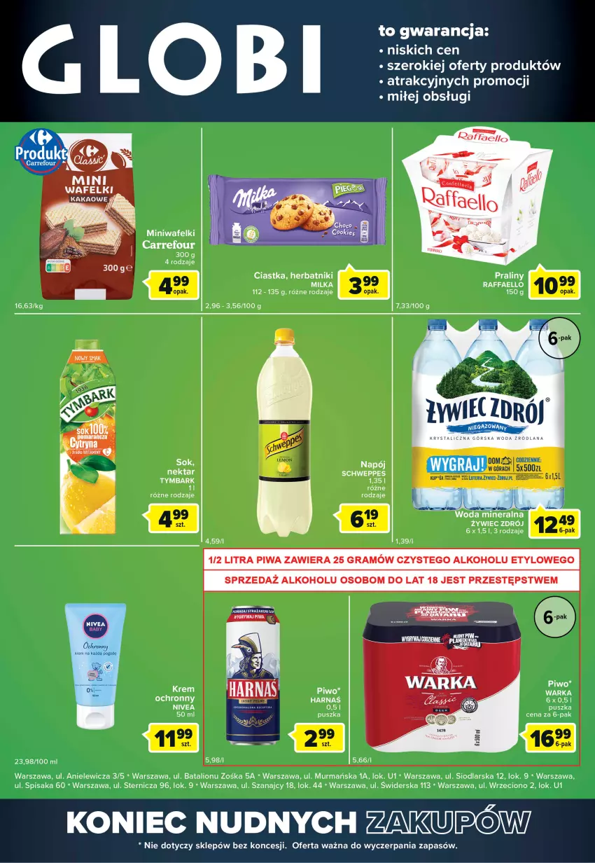 Gazetka promocyjna Carrefour - Gazetka Globi - ważna 08.11 do 14.11.2022 - strona 2 - produkty: Ciastka, Fa, Gry, Harnaś, Herbatniki, Kakao, Lion, Milka, Napój, Nektar, Nivea, Piwa, Piwo, Raffaello, Schweppes, Tymbark, Warka