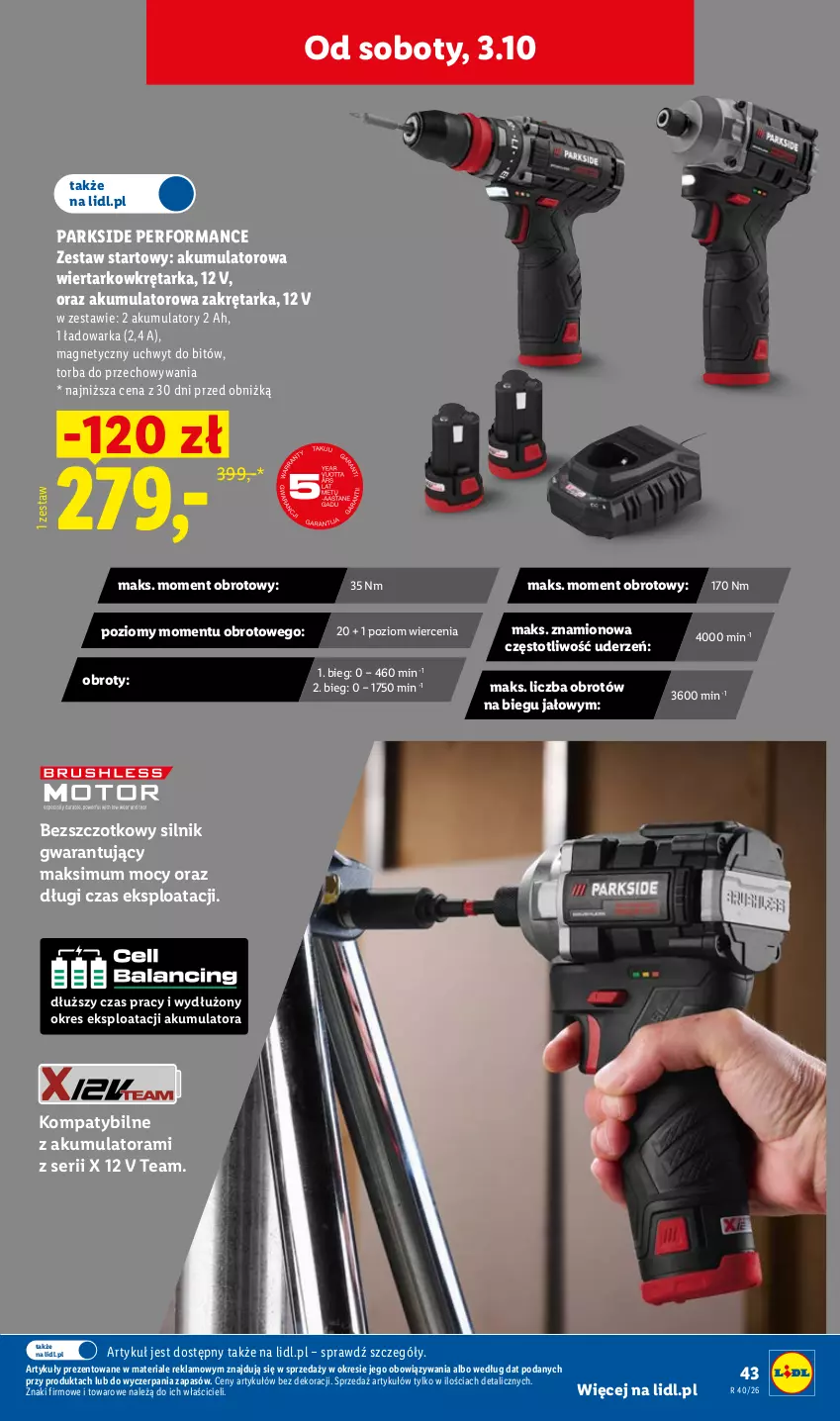 Gazetka promocyjna Lidl - Gazetka ważna od 28.09. do 03.10. - ważna 28.09 do 03.10.2026 - strona 51 - produkty: Akumulator, Akumulatorowa wiertarkowkrętark, Parkside, Ser, Tarka, Torba, Warka, Wiertarkowkrętarka, Wkręt, Wkrętarka