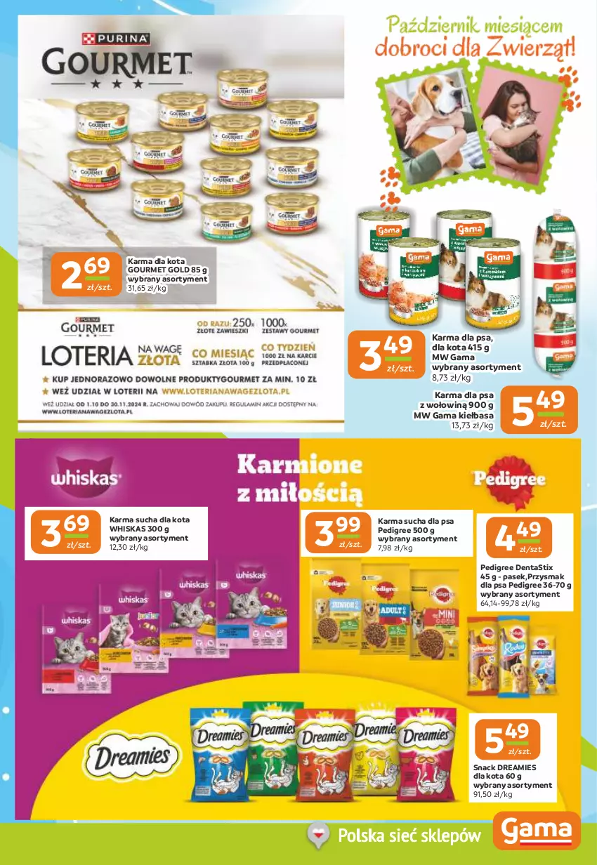 Gazetka promocyjna Gama - Gazetka Gama - ważna 03.10 do 15.10.2024 - strona 9 - produkty: Gourmet Gold, Kiełbasa, Pasek, Pedigree, Przysmak dla psa, Whiskas