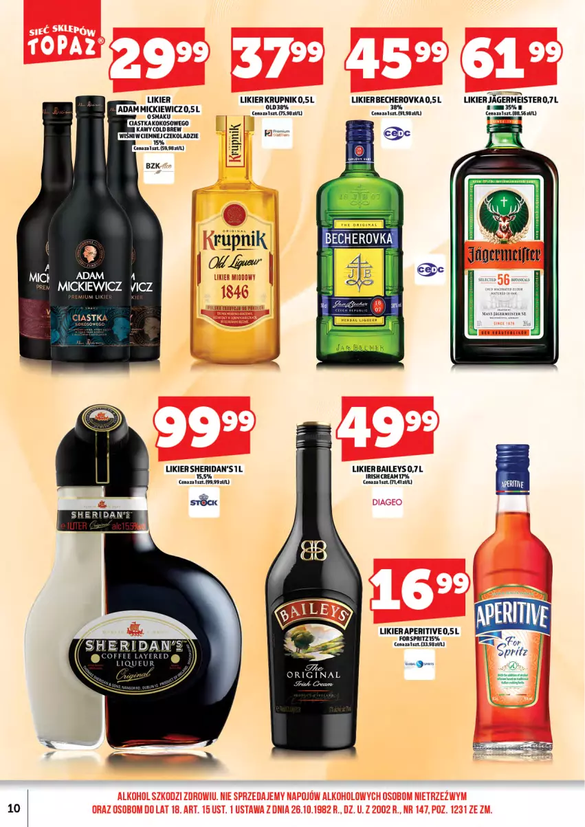 Gazetka promocyjna Topaz - Gazetka - ważna 17.04 do 30.04.2026 - strona 12 - produkty: Gin, Jagermeister, Krupnik, Likier, Sheridan's, Stock