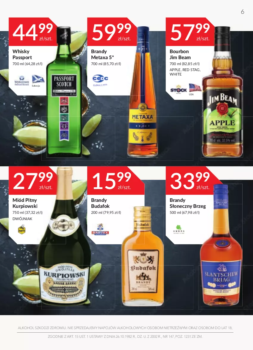 Gazetka promocyjna Stokrotka - Katalog Boże Narodzenie - ważna 15.12 do 28.12.2022 - strona 6 - produkty: Bourbon, Brandy, Jim Beam, Koc, Metaxa, Miód, Miód pitny, Por, Sport, Whisky