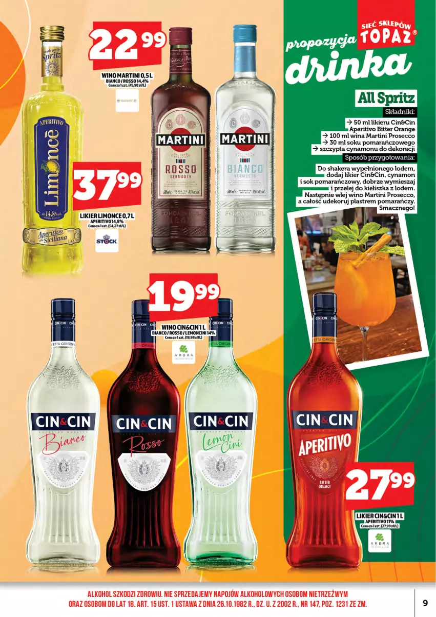 Gazetka promocyjna Topaz - Gazetka - ważna 01.06 do 14.06.2026 - strona 11 - produkty: Gin, Likier, Martini, Prosecco, Sok, Sok pomarańczowy, Vermouth, Wino