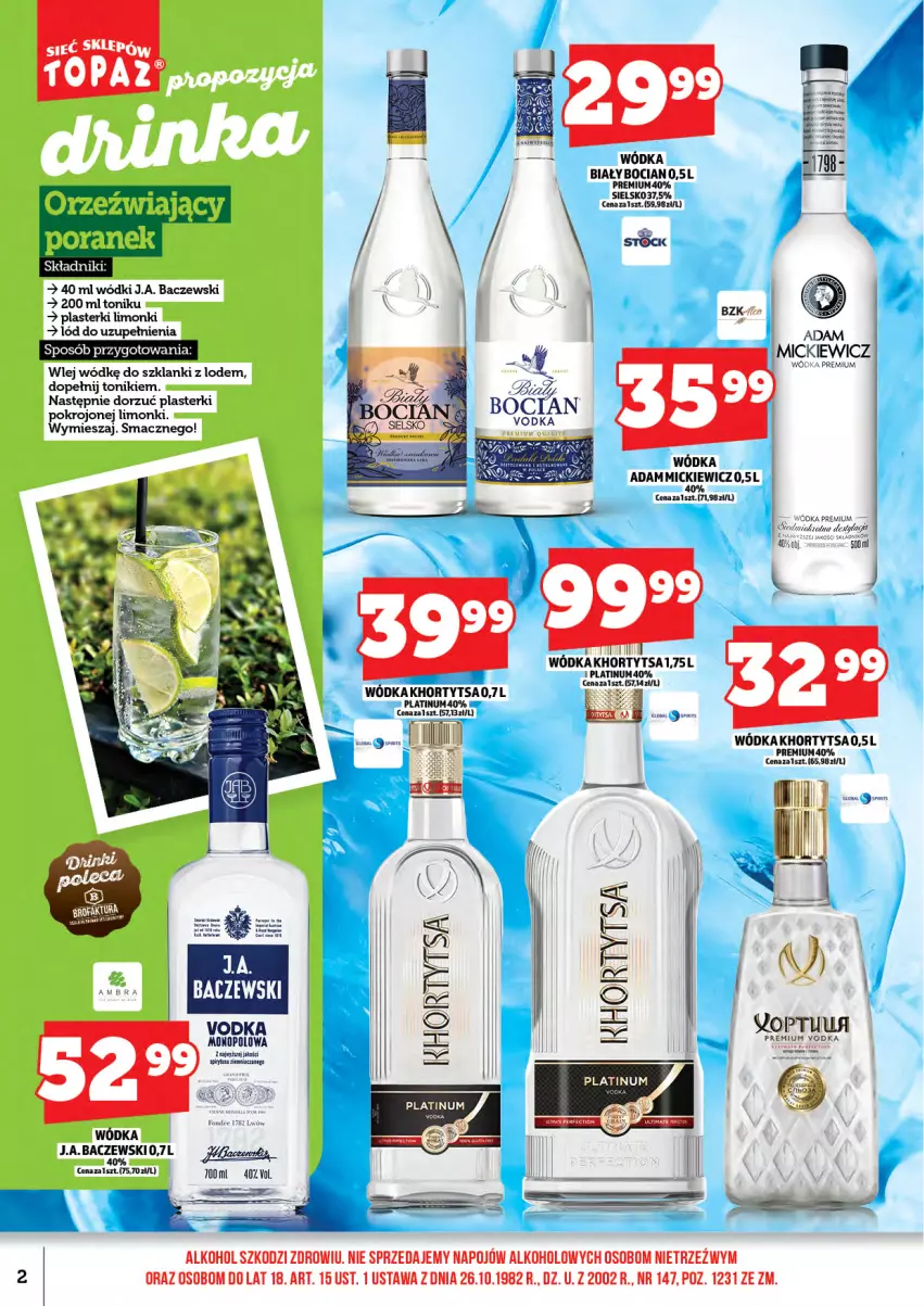Gazetka promocyjna Topaz - Gazetka - ważna 01.06 do 14.06.2026 - strona 4 - produkty: Biały Bocian, Fa, Lanki, Plasterki, Stock, Tonik, Wódka