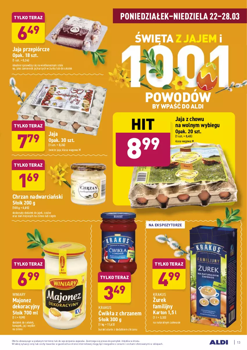 Gazetka promocyjna Aldi - ALE! CENA w ALDI - ważna 22.03 do 27.03.2021 - strona 13 - produkty: Buraki, Chrzan, Fa, Jaja, Krakus, Majonez, Sałat, Sos, Tera, Winiary