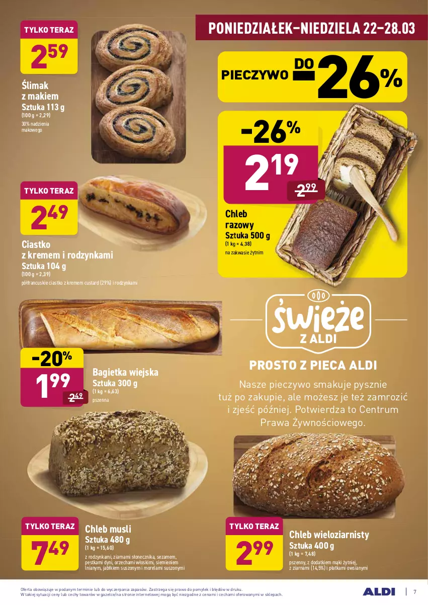 Gazetka promocyjna Aldi - ALE! CENA w ALDI - ważna 22.03 do 27.03.2021 - strona 7 - produkty: Bagietka, Chleb, Chleb wieloziarnisty, Morela, Mus, Piec, Pieczywo, Rum, Sezam, Tera