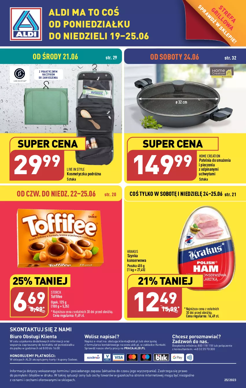 Gazetka promocyjna Aldi - COŚ do domu i nie tylko - ważna 21.06 do 24.06.2023 - strona 11 - produkty: Biuro, Fa, Haczyk, Kosmetyczka, Krakus, O nas, Patelnia, Piec, Por, Ser, Szynka, Szynka konserwowa, Toffifee