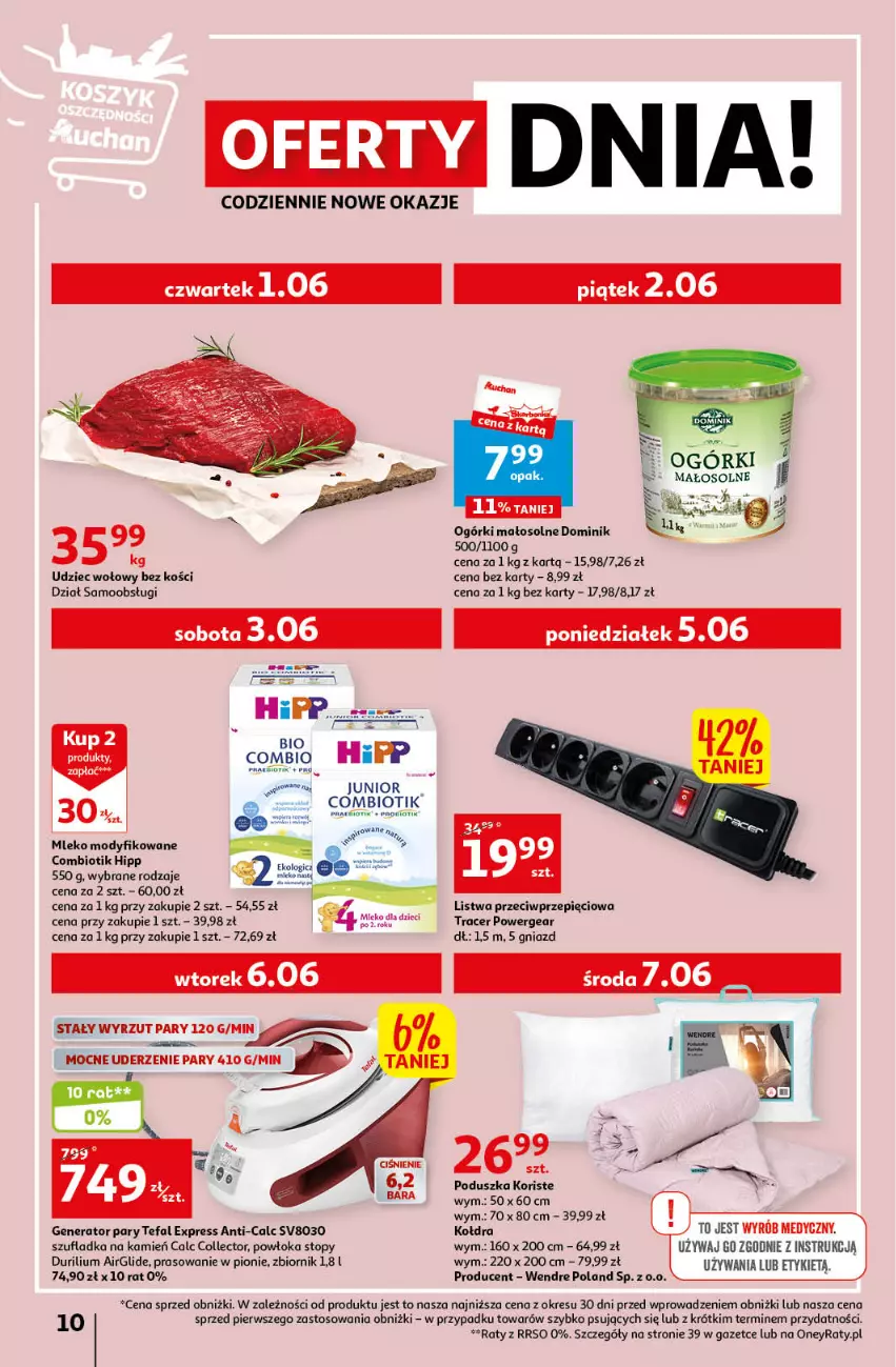 Gazetka promocyjna Auchan - Gazetka Sezon na relaks Hipermarket Auchan - ważna 01.06 do 07.06.2023 - strona 10 - produkty: Acer, AEG, Dzieci, Fa, Generator pary, HiPP, Kołdra, Listwa, Mleko, Mleko modyfikowane, O nas, Poduszka, Tefal, Top, Udziec wołowy