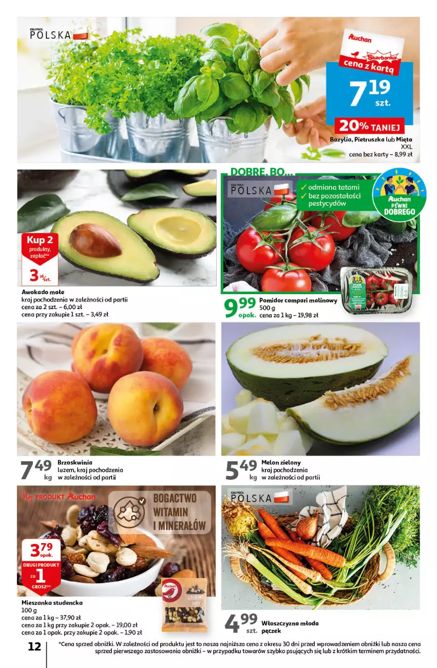 Gazetka promocyjna Auchan - Gazetka Sezon na relaks Hipermarket Auchan - ważna 01.06 do 07.06.2023 - strona 12 - produkty: Bazyl, Bazylia, Melon, Mieszanka studencka, Mięta, O nas, Pietruszka