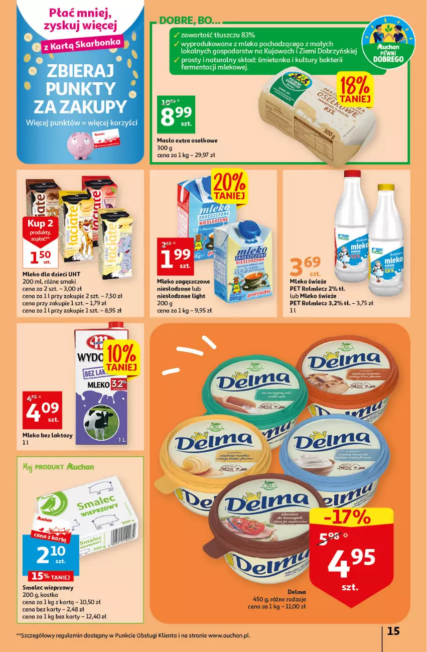 Gazetka promocyjna Auchan - Gazetka Sezon na relaks Hipermarket Auchan - ważna 01.06 do 07.06.2023 - strona 15 - produkty: Delma, Dzieci, Masło, Mleko, Mleko bez laktozy, Mleko dla dzieci, Mleko zagęszczone, Rolmlecz, Smalec