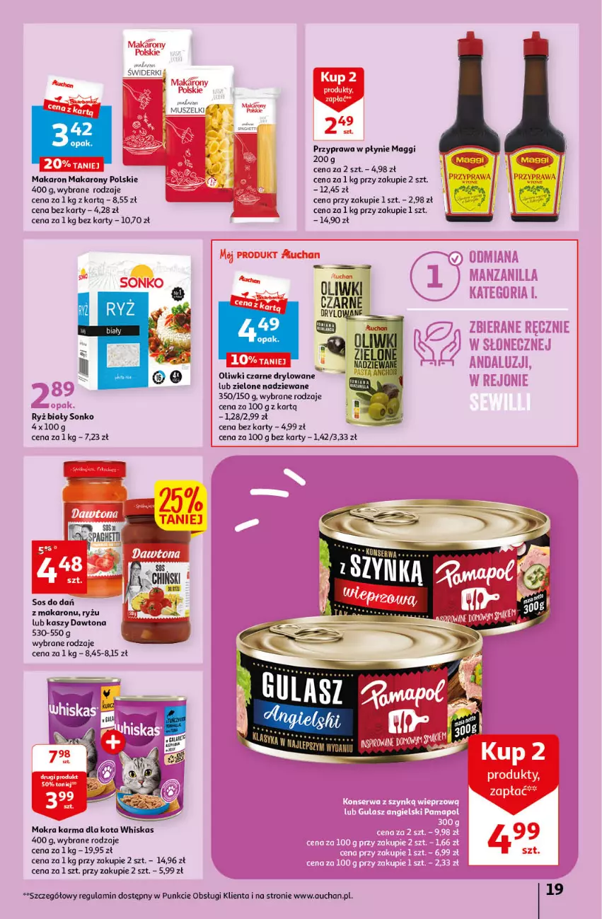 Gazetka promocyjna Auchan - Gazetka Sezon na relaks Hipermarket Auchan - ważna 01.06 do 07.06.2023 - strona 19 - produkty: Dawtona, Dron, Drony, Maggi, Makaron, Mokra karma, Oliwki, Oliwki czarne, Przyprawa w płynie, Ryż, Ryż biały, Sonko, Sos, Whiskas