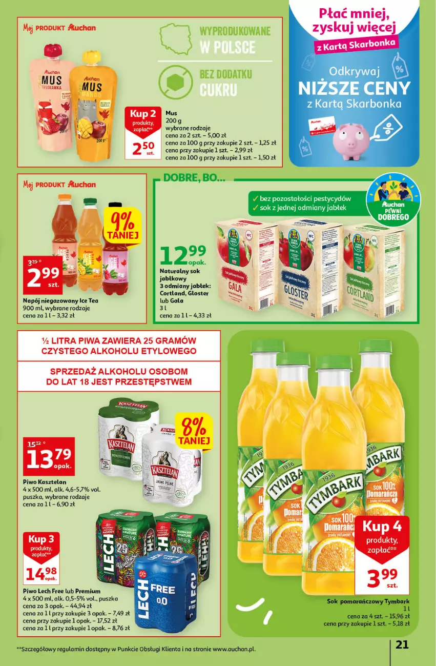 Gazetka promocyjna Auchan - Gazetka Sezon na relaks Hipermarket Auchan - ważna 01.06 do 07.06.2023 - strona 21 - produkty: Gala, Gra, Ice tea, Kasztelan, Mus, Napój, Napój niegazowany, Piwa, Piwo, Sok, Sok jabłkowy