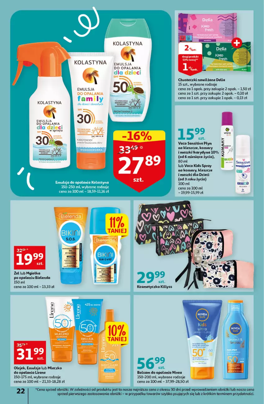 Gazetka promocyjna Auchan - Gazetka Sezon na relaks Hipermarket Auchan - ważna 01.06 do 07.06.2023 - strona 22 - produkty: Bielenda, Chusteczki, Dzieci, Emulsja, Killys, Kosmetyczka, Lirene, Mleczko, Nivea, O nas, Olej