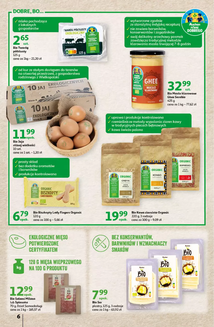 Gazetka promocyjna Auchan - Gazetka Sezon na relaks Hipermarket Auchan - ważna 01.06 do 07.06.2023 - strona 6 - produkty: Biszkopty, Kawa, Kawa ziarnista, Masło, Masło klarowane, Mięso, Mleko, Salami, Ser, Twaróg, Twaróg półtłusty