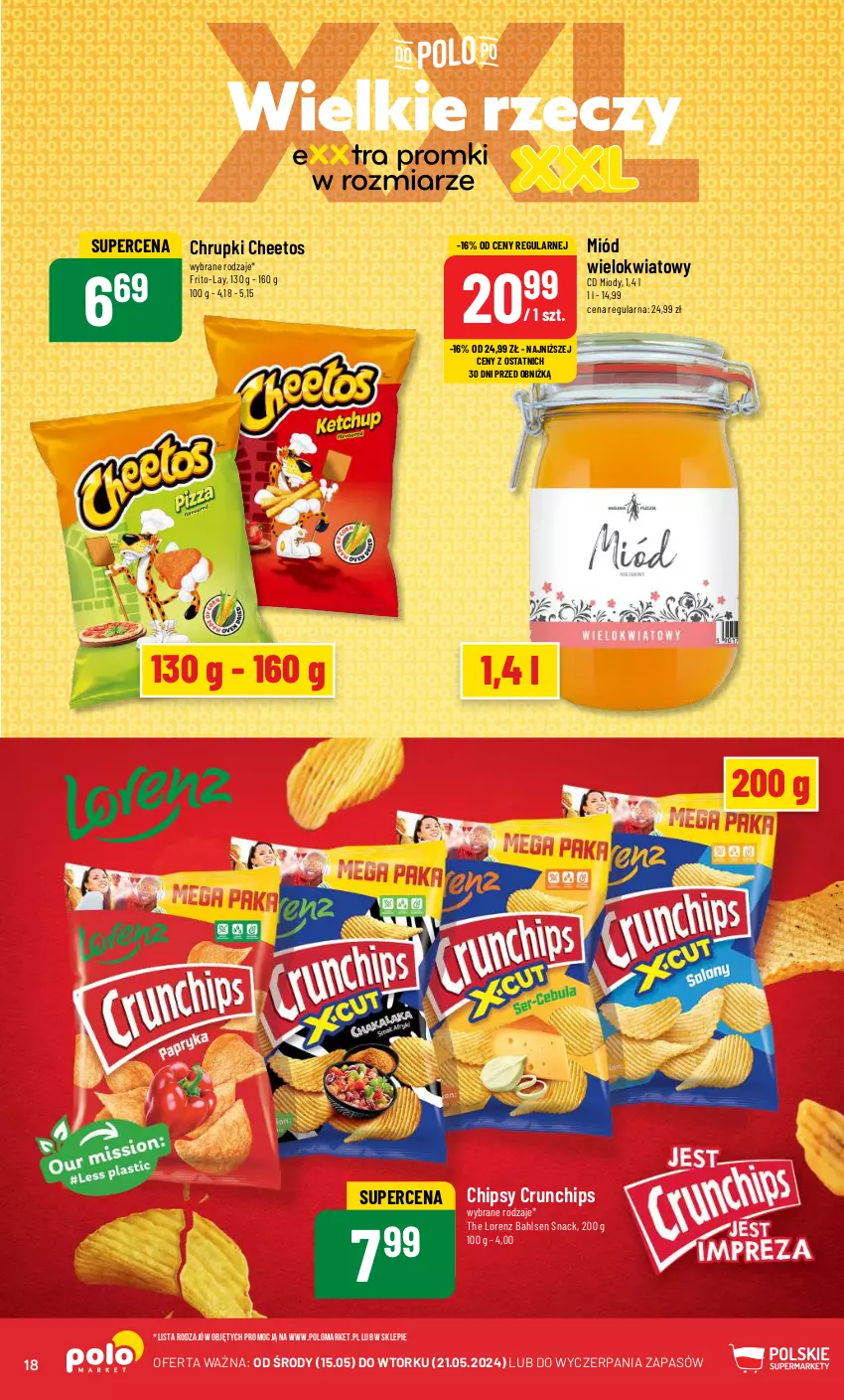 Gazetka promocyjna PoloMarket - Gazetka pomocyjna - ważna 15.05 do 21.05.2024 - strona 18 - produkty: Cheetos, Chipsy, Chrupki, Crunchips, Lorenz, Miód